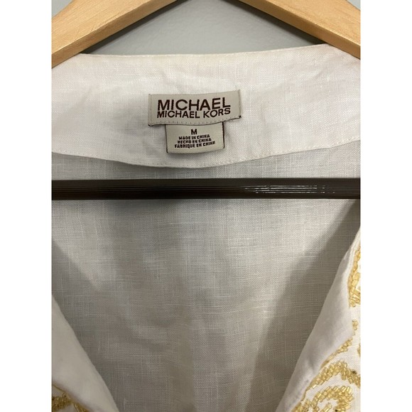Michael Kors 100% Linen Top Tunic White Beaded Neckline Sleeves Women’s M - Picture 5 of 16